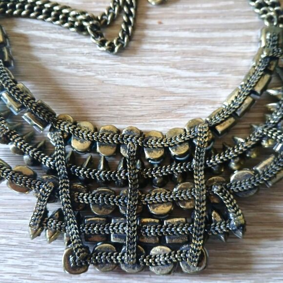 BR Banana Republic Statement Necklace Bib Mosiac Blue Rhinestone Charm - Picture 2 of 9